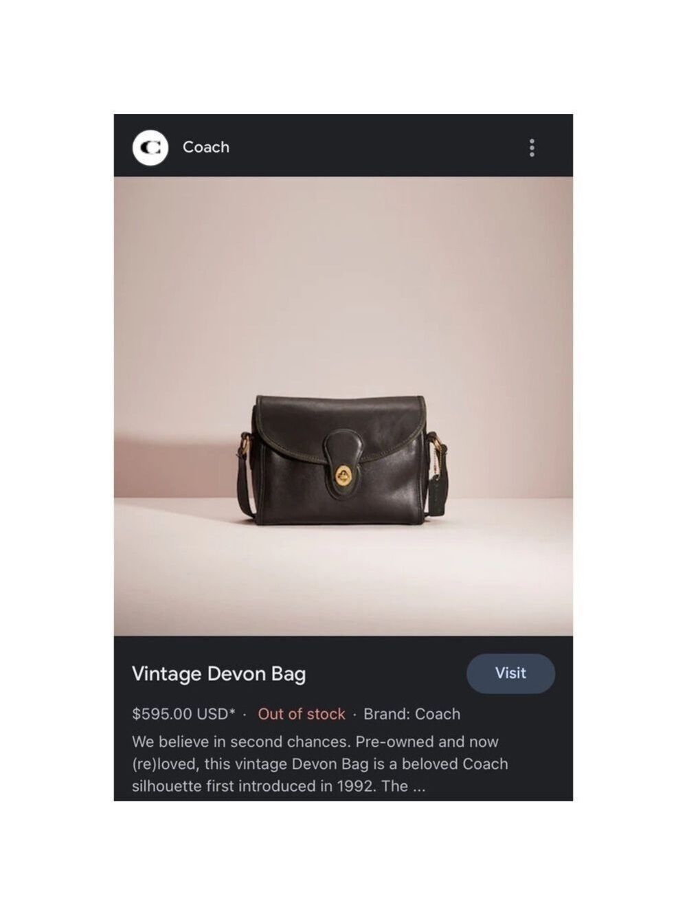 Coach Bag Black Vintage Devon Shoulder Bag- Restored - Picture 17 of 17